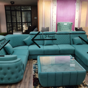 9 seater sofa with teapoy & puffy