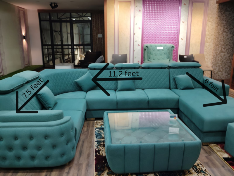 9 seater sofa with teapoy and puffy