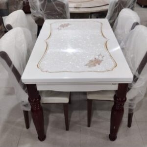 Marble Top & Teak Wood Dining Table Set