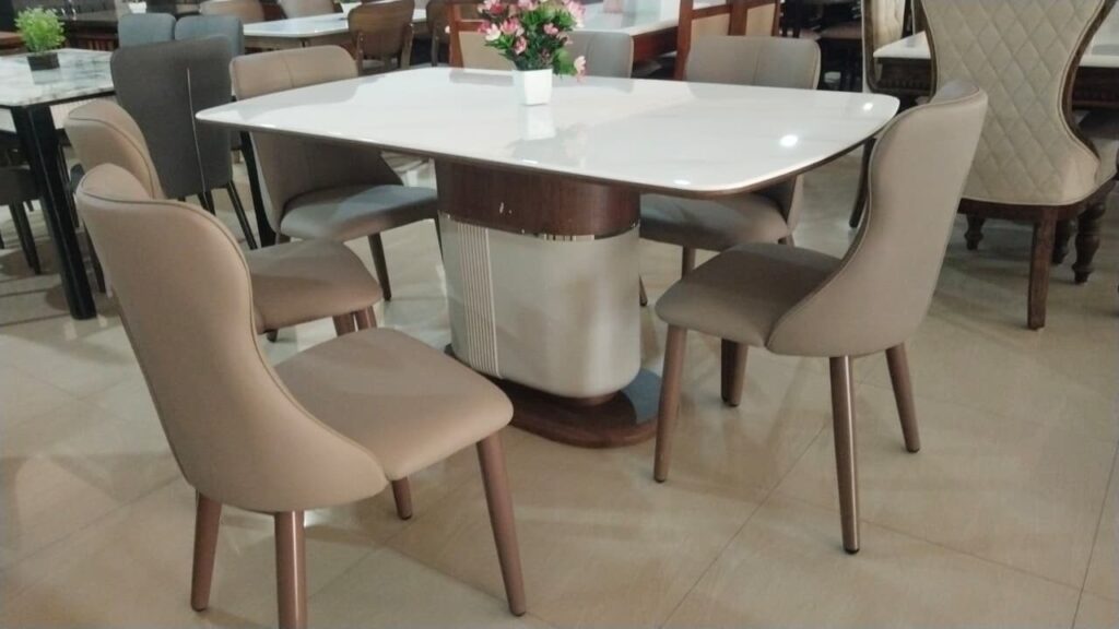 marble dining table set with chairs