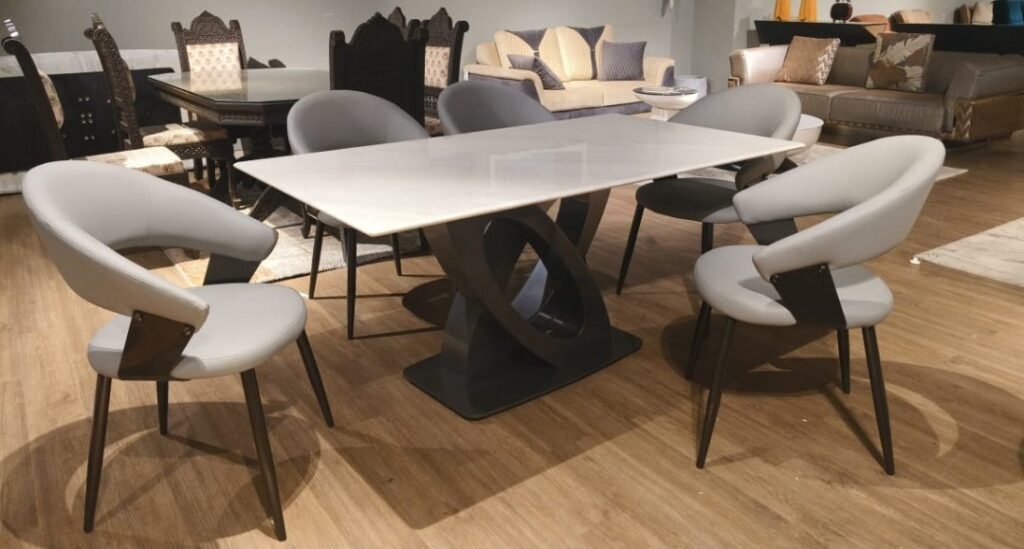 marble dining table set with chairs