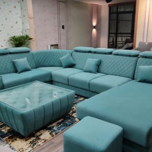 9 seater sofa with teapoy and puffy
