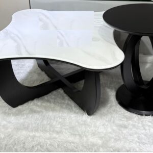Modern Marble Top & Wood Corner Table Set