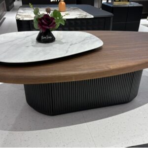 Rotating Marble Top Center Table with Black Fluted Wooden Base