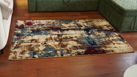 Adnan Abstract Design Premium Wool Area Rug – Beige, Blue & Maroon | 4 × 6 ft